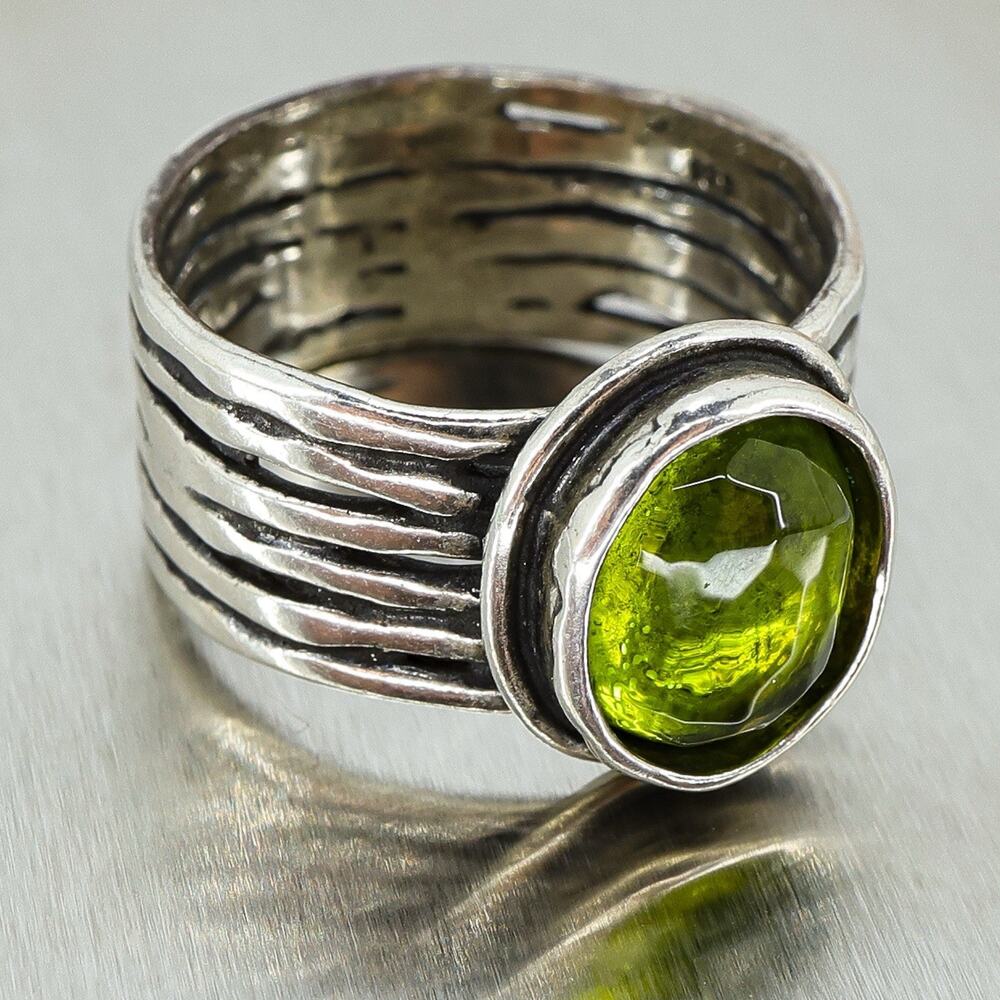 Silpada Sterling Silver Modernist Ring Wide Band Green Glass Size 11 Mens Unisex